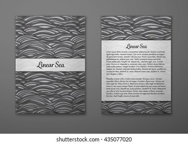 Vector cards with pattern, abstract waves texture. 
Colorful sea background. Layout template front page and back 
page.
