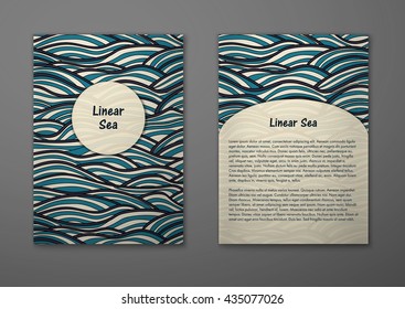 Vector cards with pattern, abstract waves texture. 
Colorful sea background. Layout template front page and back 
page.