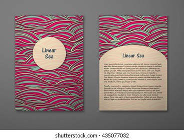 Vector cards with pattern, abstract waves texture. 
Colorful sea background. Layout template front page and back 
page.