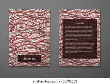Vector cards with pattern, abstract waves texture. 
Colorful sea background. Layout template front page and back 
page.