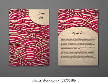 Vector cards with pattern, abstract waves texture. 
Colorful sea background. Layout template front page and back 
page.