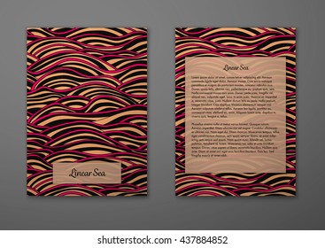 Vector cards with pattern, abstract waves texture. 
Colorful sea background. Layout template front page and back 
page.