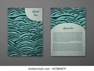 Vector cards with pattern, abstract waves texture. 
Colorful sea background. Layout template front page and back 
page.