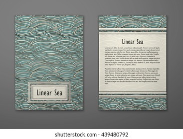 Vector cards with pattern, abstract waves texture. 
Colorful sea background. Layout template front page and back 
page.