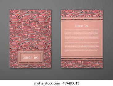 Vector cards with pattern, abstract waves texture. 
Colorful sea background. Layout template front page and back 
page.