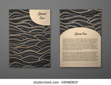 Vector cards with pattern, abstract waves texture. 
Colorful sea background. Layout template front page and back 
page.
