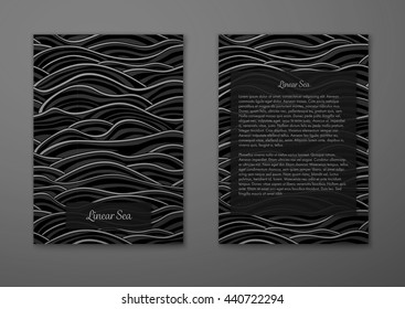 Vector cards with pattern, abstract waves texture. 
Colorful sea background. Layout template front page and back 
page.