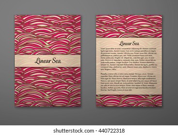 Vector cards with pattern, abstract waves texture. 
Colorful sea background. Layout template front page and back 
page.