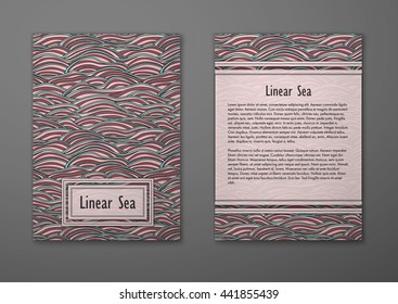 Vector cards with pattern, abstract waves texture. 
Colorful sea background. Layout template front page and back 
page.