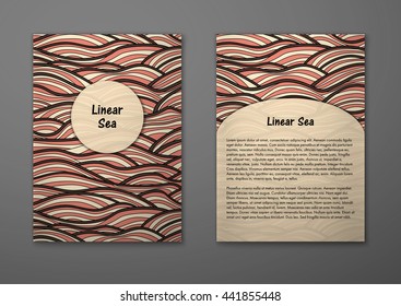 Vector cards with pattern, abstract waves texture. 
Colorful sea background. Layout template front page and back 
page.