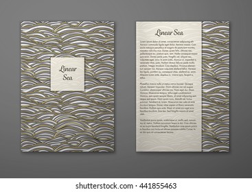 Vector cards with pattern, abstract waves texture. 
Colorful sea background. Layout template front page and back 
page.