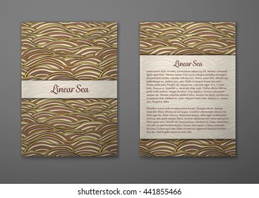 Vector cards with pattern, abstract waves texture. 
Colorful sea background. Layout template front page and back 
page.