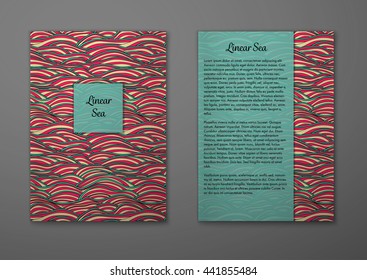 Vector cards with pattern, abstract waves texture. 
Colorful sea background. Layout template front page and back 
page.