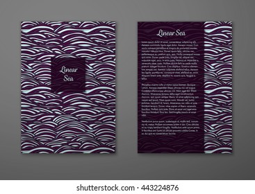 Vector cards with pattern, abstract waves texture. 
Colorful sea background. Layout template front page and back 
page.