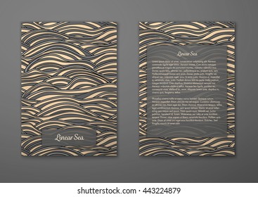 Vector cards with pattern, abstract waves texture. 
Colorful sea background. Layout template front page and back 
page.