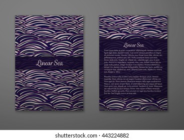 Vector cards with pattern, abstract waves texture. 
Colorful sea background. Layout template front page and back 
page.