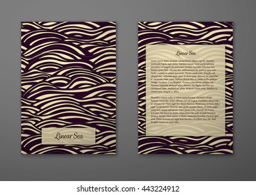 Vector cards with pattern, abstract waves texture. 
Colorful sea background. Layout template front page and back 
page.