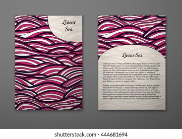 Vector cards with pattern, abstract waves texture. 
Colorful sea background. Layout template front page and back 
page.