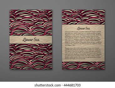 Vector cards with pattern, abstract waves texture. 
Colorful sea background. Layout template front page and back 
page.