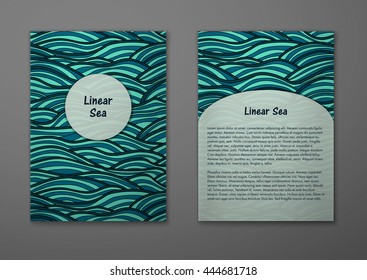 Vector cards with pattern, abstract waves texture. 
Colorful sea background. Layout template front page and back 
page.