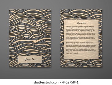 Vector cards with pattern, abstract waves texture. 
Colorful sea background. Layout template front page and back 
page.