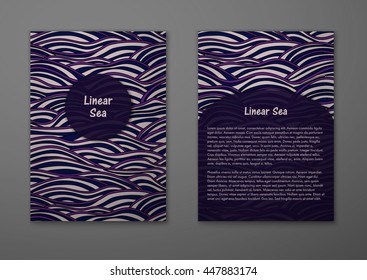 Vector cards with pattern, abstract waves texture. 
Colorful sea background. Layout template front page and back 
page.