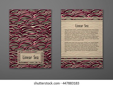 Vector cards with pattern, abstract waves texture. 
Colorful sea background. Layout template front page and back 
page.