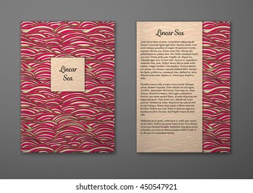 Vector cards with pattern, abstract waves texture. 
Colorful sea background. Layout template front page and back 
page.