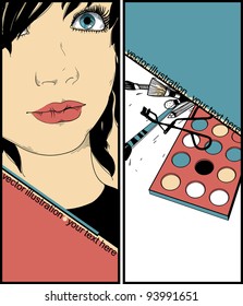 vector cards with a pretty girl and colorful make up