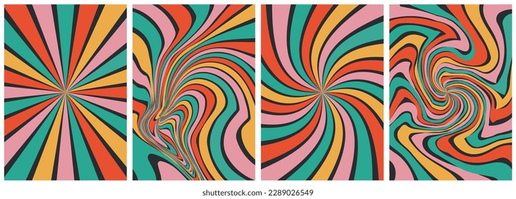 Vector cards in retro psychedelic style.Groovy rainbow backgrounds. Set of colorful abstract backgrounds.Y2k aesthetic.Groovy backgrounds.