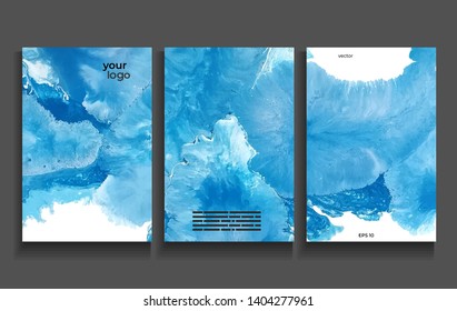 Vector cards. Set of templates brochure, cover and sheets. Abstract painted background. Liquid marble texture. Fluid colors backgrounds. 