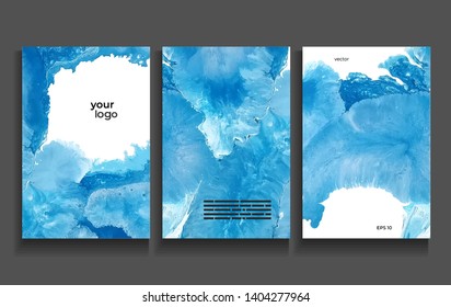 Vector cards. Set of templates brochure, cover and sheets. Abstract painted background. Liquid marble texture. Fluid colors backgrounds. 