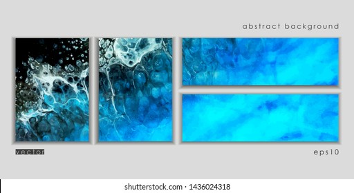 Vector cards. Set of templates brochure, cover and sheets. Abstract painted background. Liquid marble texture.