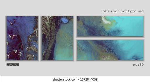 Vector cards. Set of templates brochure, poster, cover and sheets. Abstract painted background. Liquid marble texture