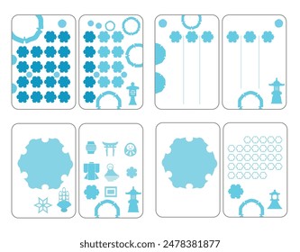 Vector cards templates of children's notebook pages, notes, stickers in Japanese style for January