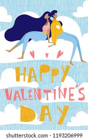 Vector cards for valentines day with characters and lettering. 