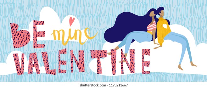 Vector cards for valentines day with characters and lettering. 