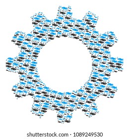 Vector care hands icons are arranged into gear wheel composition. Industrial design concept constructed with care hands elements.