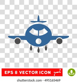 Vector Cargo Aircraft EPS vector icon. Illustration style is flat iconic bicolor cobalt and gray symbol on a transparent background.