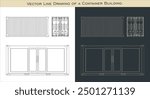 Vector Cargo Container technical line drawings from all view top corner side back isolated in transparent background