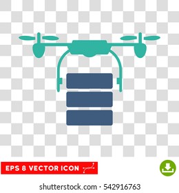 Vector Cargo Drone EPS vector icon. Illustration style is flat iconic bicolor cobalt and cyan symbol on a transparent background.