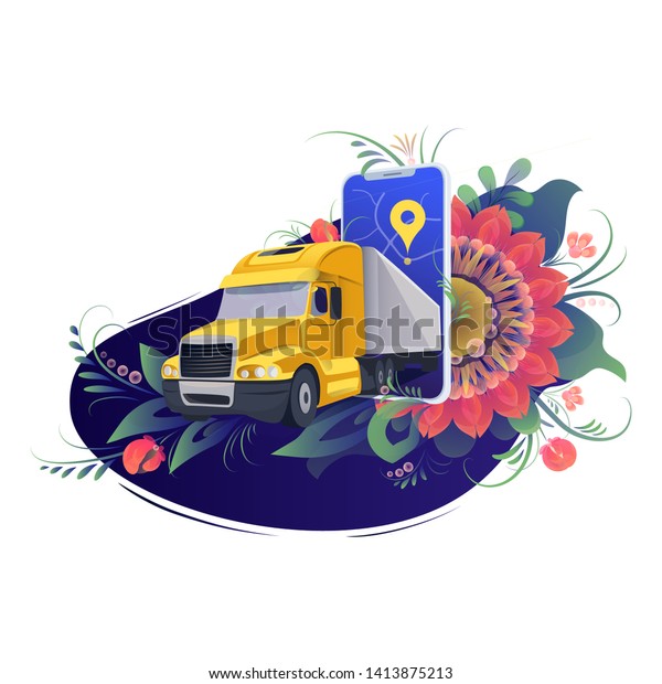 Vector Cargo logistics and\
transportation. Global courier delivery services. Online tracking\
system. Engraved ink art. Isolated delivery illustration\
element.