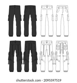 Pantalones de carga vectorial Mangas de calle de color negro y blanco Moda Ilustración Diseño Uso comercial