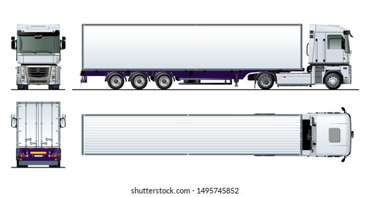 Vector cargo semi truck template isolated on white. Available EPS-10 separated by groups and layers with transparency effects for one-click repaint