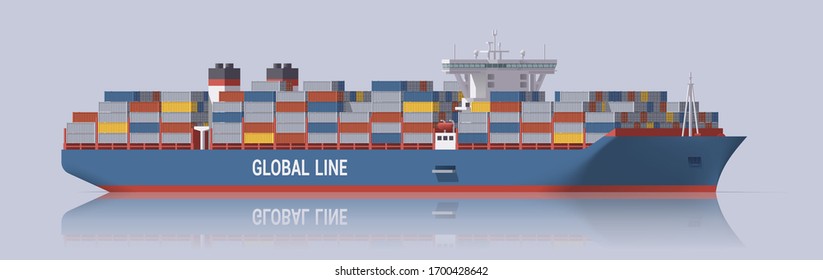 Vector cargo ship. Container ship. Isolated illustration. Collection