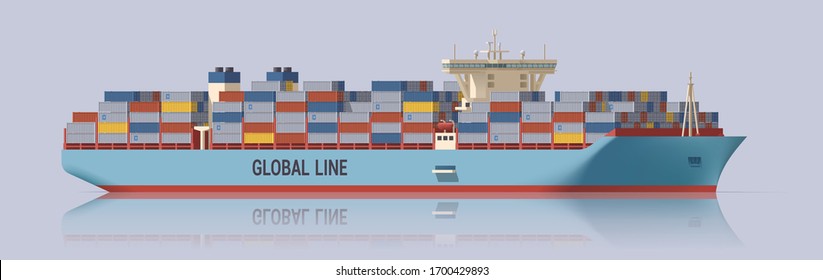 Vector Cargo Ship. Container Ship. Isolated Illustration. Collection