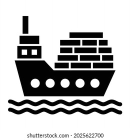 Vector Cargo Ship Glyph Icon Design
