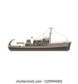 Vector cargo ship icon flat isolated. Vessel container side view illustration.
