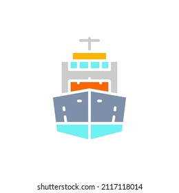 Vector cargo ship, oil transportation, steamer, cruise white line icon.