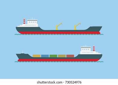 Vector cargo ship on a blue background
